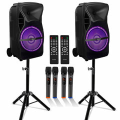 5Core 8 inch PA Portable Bluetooth Party Speaker Karaoke Boombox + 2 Wireless Mics