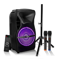 5Core 8 inch PA Portable Bluetooth Party Speaker Karaoke Boombox + 2 Wireless Mics